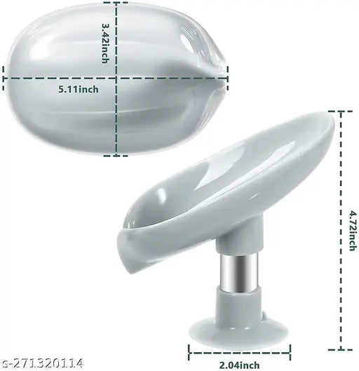 Dish Leaf-Shape Self Draining Soap Dish Holder, Not Punched Easy Clean Bar Soap Dish Holder with Suction Cup Soap (Pack of 2)