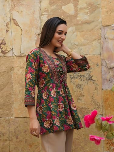 Leriya Fashion Women's Rayon Paisley Printed Tunic Western Tops Short Kurti – Comfortable Everyday Wear & Half Sleeves, Collar Neck (Available in Plus Size and Combo Pack of 2)