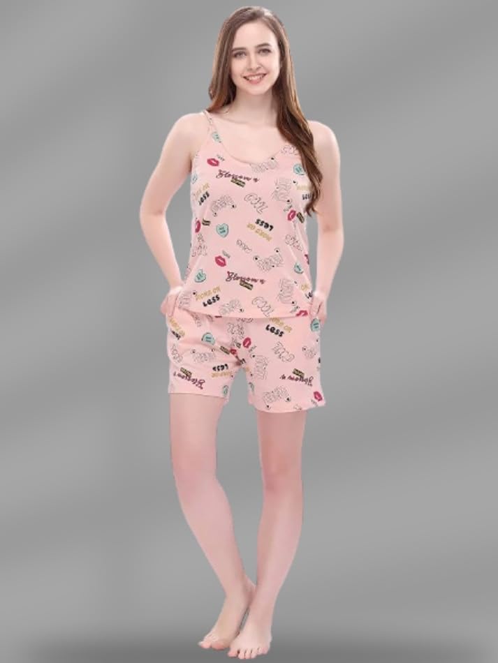 Night Suit for Women - Soft Breathable Satin Fabric Stylish Shorts for Woman, Cute Printed Nightwear Western Co ord Set Sleepwear, Lounge Wear for Every Night