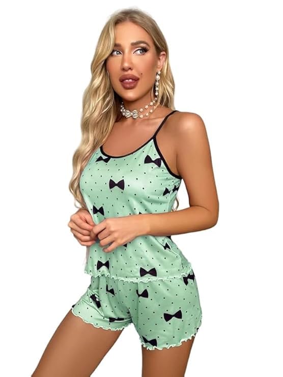 Night Suit for Women - Soft Breathable Satin Fabric Stylish Shorts for Woman, Cute Printed Nightwear Western Co ord Set Sleepwear, Lounge Wear for Every Night