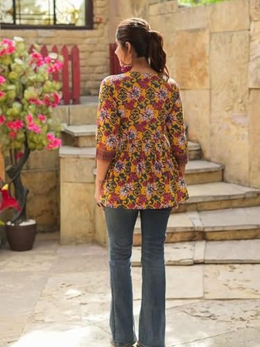 Leriya Fashion Women's Rayon Paisley Printed Tunic Western Tops Short Kurti – Comfortable Everyday Wear & Half Sleeves, Collar Neck (Available in Plus Size and Combo Pack of 2)