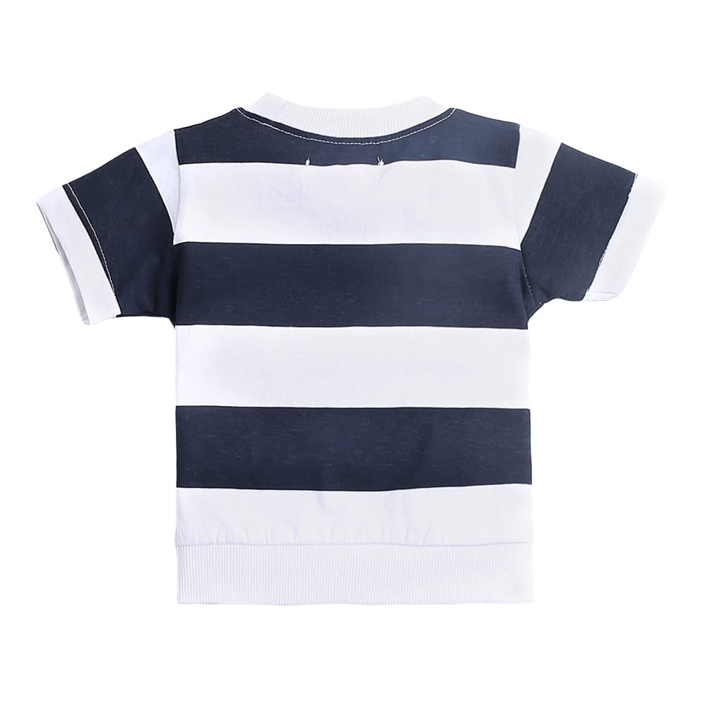 Hopscotch Boy's Cotton Striped Stripes Bear Print Half Sleeves T-Shirt And Joggers Set