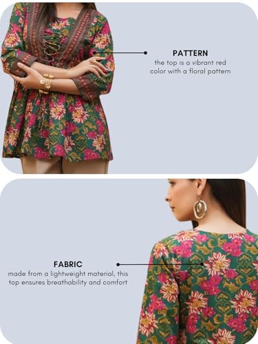 Leriya Fashion Women's Rayon Paisley Printed Tunic Western Tops Short Kurti – Comfortable Everyday Wear & Half Sleeves, Collar Neck (Available in Plus Size and Combo Pack of 2)