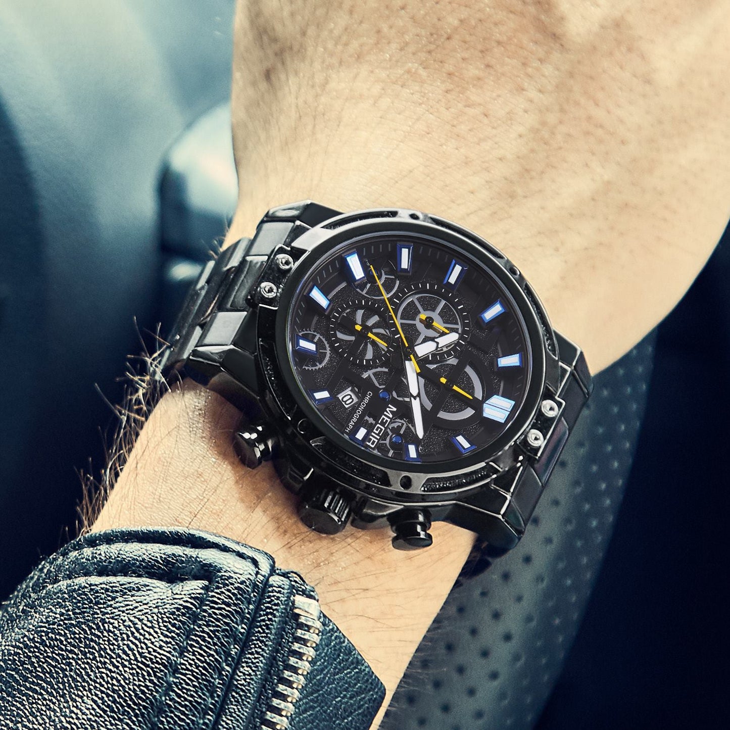MEGIR Luxury Business Quartz Watches for Mens Stainless Steel Strap Men Casual Wristwatches Waterproof Man Clock Chronograph-1