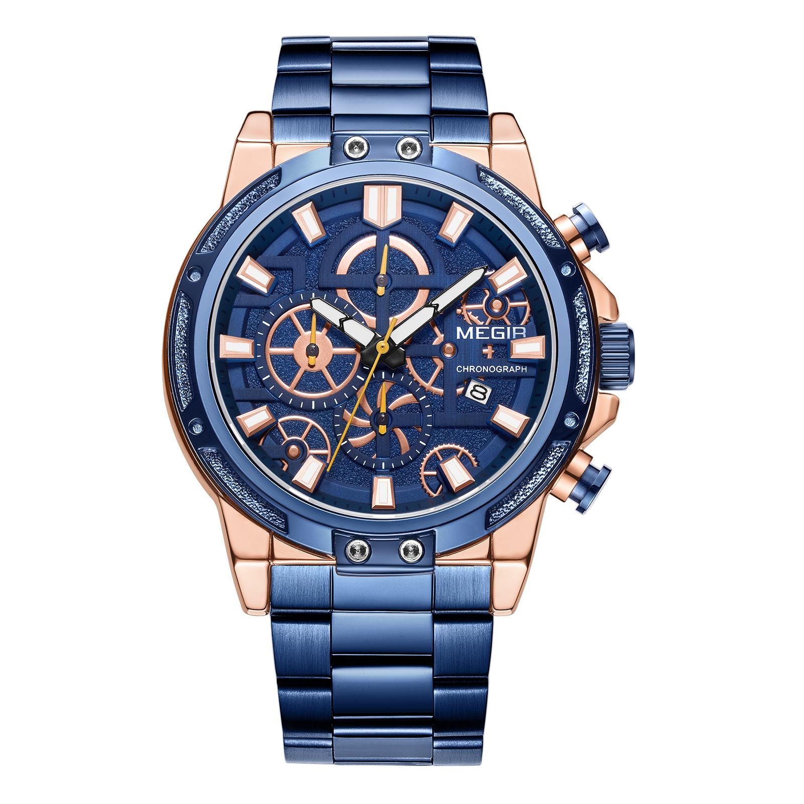 MEGIR Luxury Business Quartz Watches for Mens Stainless Steel Strap Men Casual Wristwatches Waterproof Man Clock Chronograph-8
