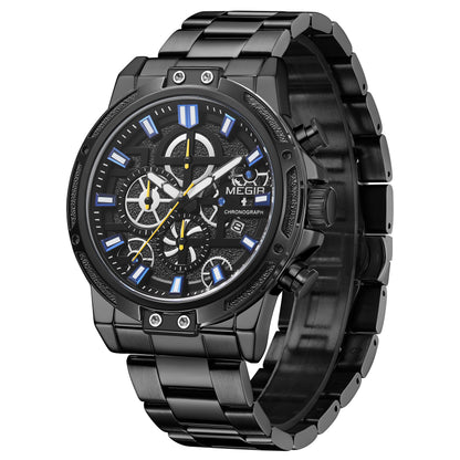 MEGIR Luxury Business Quartz Watches for Mens Stainless Steel Strap Men Casual Wristwatches Waterproof Man Clock Chronograph-7