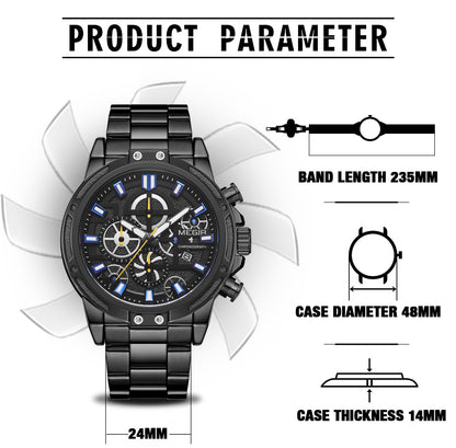 MEGIR Luxury Business Quartz Watches for Mens Stainless Steel Strap Men Casual Wristwatches Waterproof Man Clock Chronograph-6