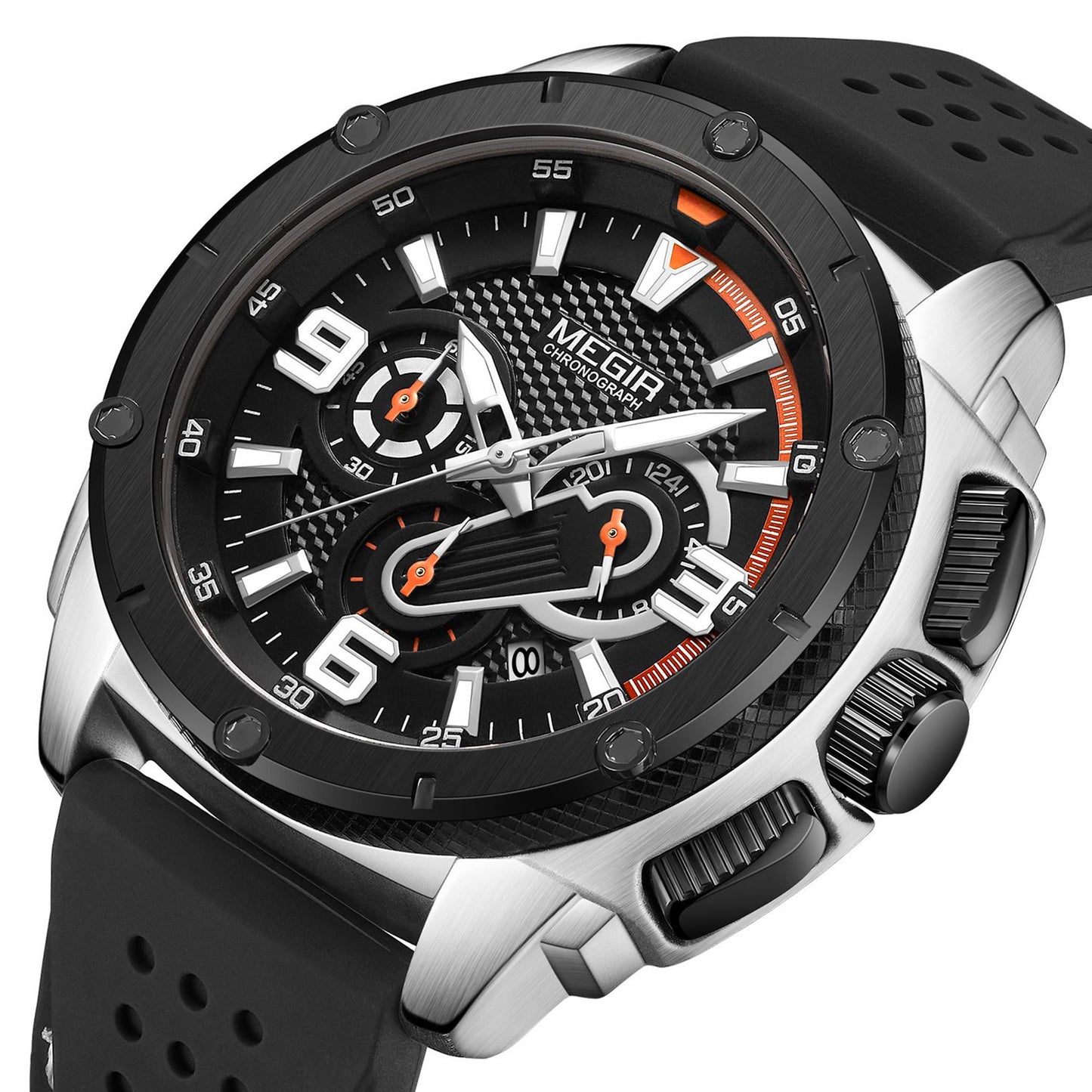MEGIR Mens Watches Top Brand Luxury Silicone Sports Military Watch Waterproof Quartz Clock Men Chronograph Man Wristwatch 2147-10