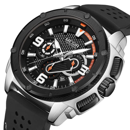 MEGIR Mens Watches Top Brand Luxury Silicone Sports Military Watch Waterproof Quartz Clock Men Chronograph Man Wristwatch 2147-10