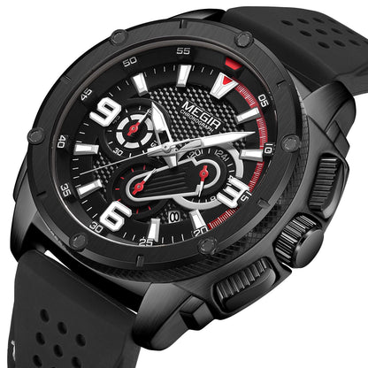 MEGIR Mens Watches Top Brand Luxury Silicone Sports Military Watch Waterproof Quartz Clock Men Chronograph Man Wristwatch 2147-11