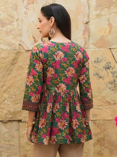 Leriya Fashion Women's Rayon Paisley Printed Tunic Western Tops Short Kurti – Comfortable Everyday Wear & Half Sleeves, Collar Neck (Available in Plus Size and Combo Pack of 2)