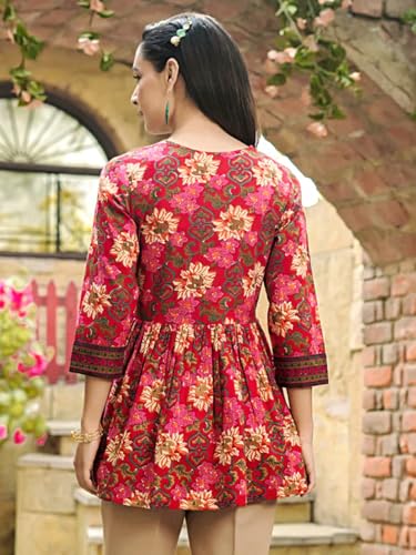Leriya Fashion Women's Rayon Paisley Printed Tunic Western Tops Short Kurti – Comfortable Everyday Wear & Half Sleeves, Collar Neck (Available in Plus Size and Combo Pack of 2)