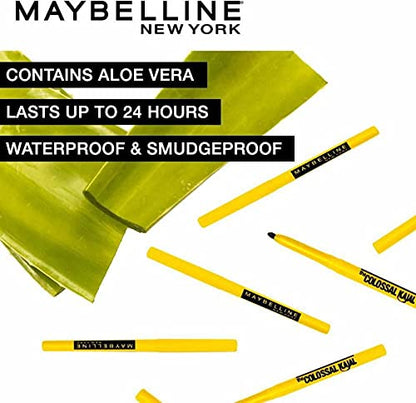 Maybelline New York Intense Colour Colossal Kajal, Black, Matte Finish, Stay Up To 24 Hours, Water-proof, Smudge Resistant, Infused With Aloe Vera & Vitamin C and Vitamin E | 0.35g