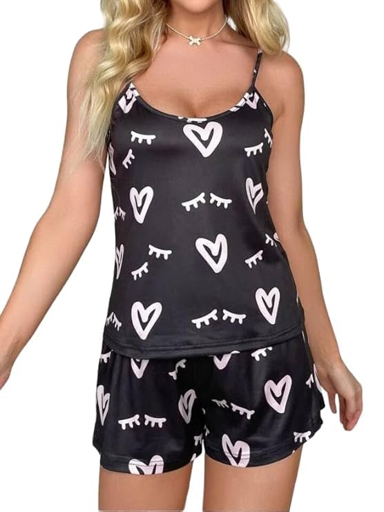 Night Suit for Women - Soft Breathable Satin Fabric Stylish Shorts for Woman, Cute Printed Nightwear Western Co ord Set Sleepwear, Lounge Wear for Every Night