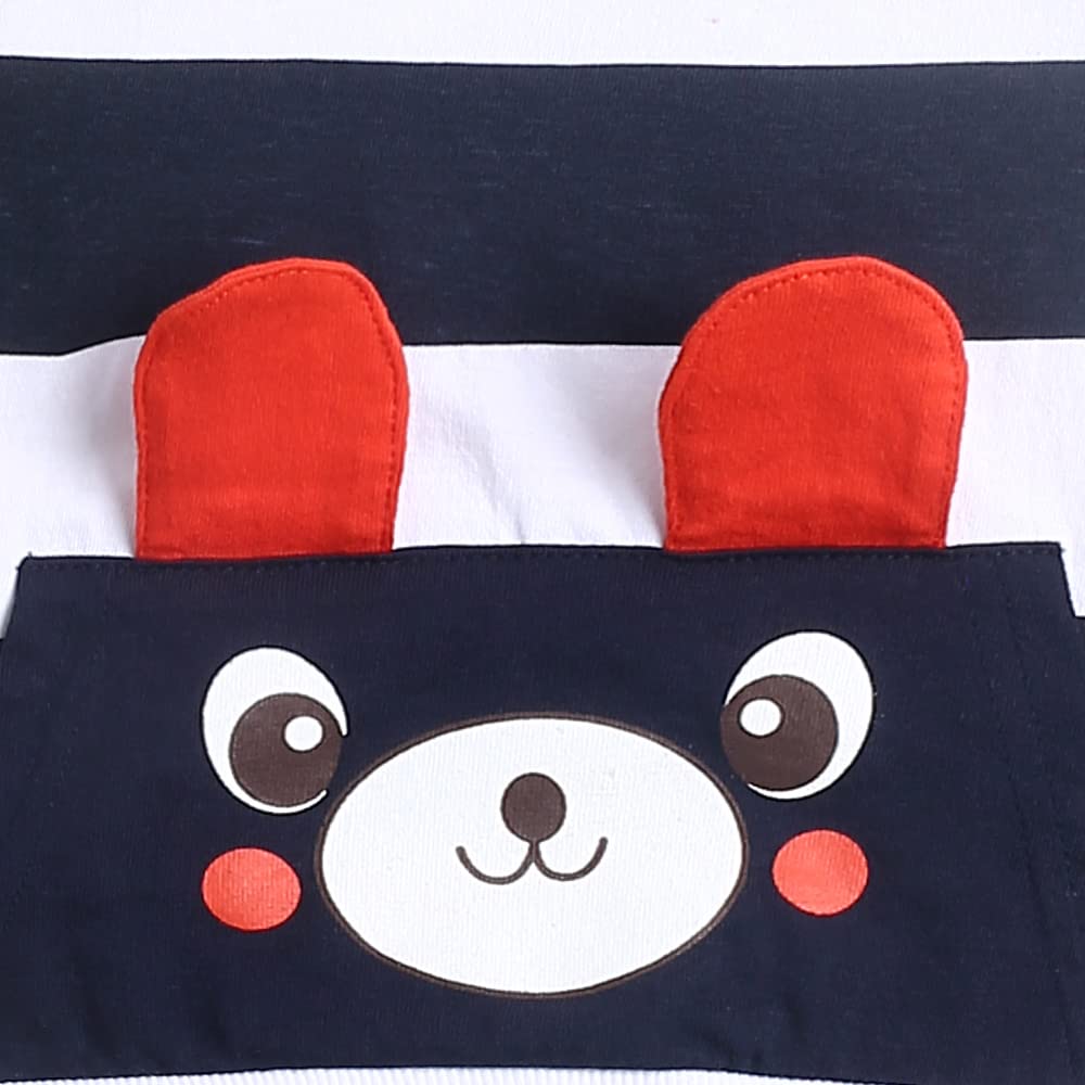 Hopscotch Boy's Cotton Striped Stripes Bear Print Half Sleeves T-Shirt And Joggers Set