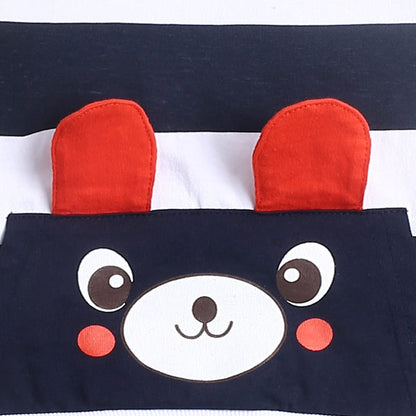 Hopscotch Boy's Cotton Striped Stripes Bear Print Half Sleeves T-Shirt And Joggers Set