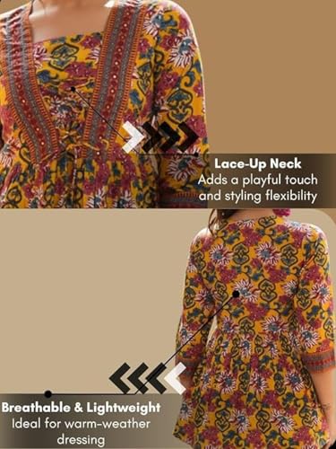 Leriya Fashion Women's Rayon Paisley Printed Tunic Western Tops Short Kurti – Comfortable Everyday Wear & Half Sleeves, Collar Neck (Available in Plus Size and Combo Pack of 2)