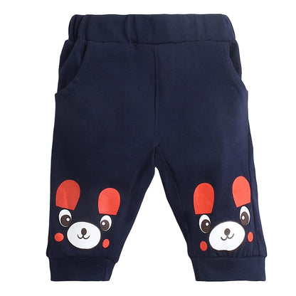 Hopscotch Boy's Cotton Striped Stripes Bear Print Half Sleeves T-Shirt And Joggers Set