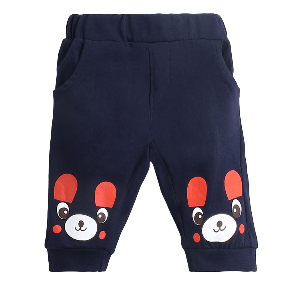 Hopscotch Boy's Cotton Striped Stripes Bear Print Half Sleeves T-Shirt And Joggers Set