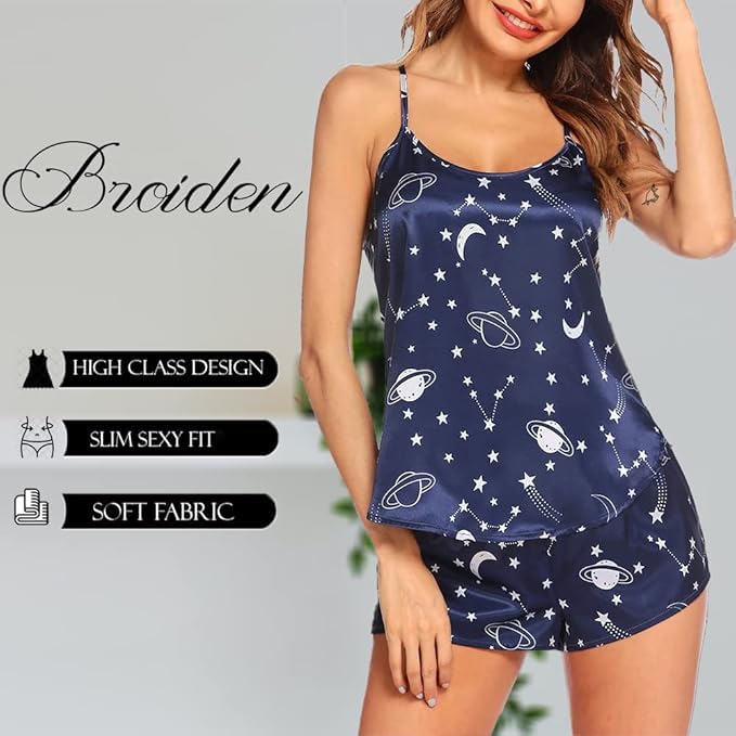Night Suit for Women - Soft Breathable Satin Fabric Stylish Shorts for Woman, Cute Printed Nightwear Western Co ord Set Sleepwear, Lounge Wear for Every Night