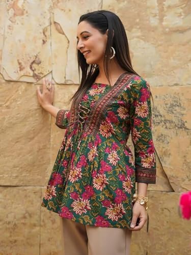 Leriya Fashion Women's Rayon Paisley Printed Tunic Western Tops Short Kurti – Comfortable Everyday Wear & Half Sleeves, Collar Neck (Available in Plus Size and Combo Pack of 2)