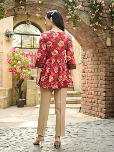 Leriya Fashion Women's Rayon Paisley Printed Tunic Western Tops Short Kurti – Comfortable Everyday Wear & Half Sleeves, Collar Neck (Available in Plus Size and Combo Pack of 2)