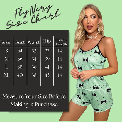 Night Suit for Women - Soft Breathable Satin Fabric Stylish Shorts for Woman, Cute Printed Nightwear Western Co ord Set Sleepwear, Lounge Wear for Every Night
