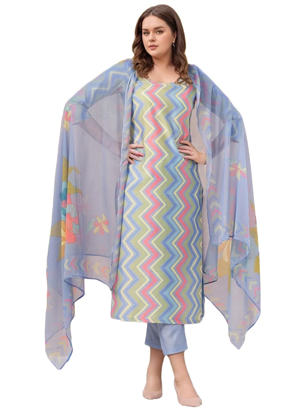GoSriKi Women's Rayon Viscose Straight Printed Kurta with Pant & Dupatta