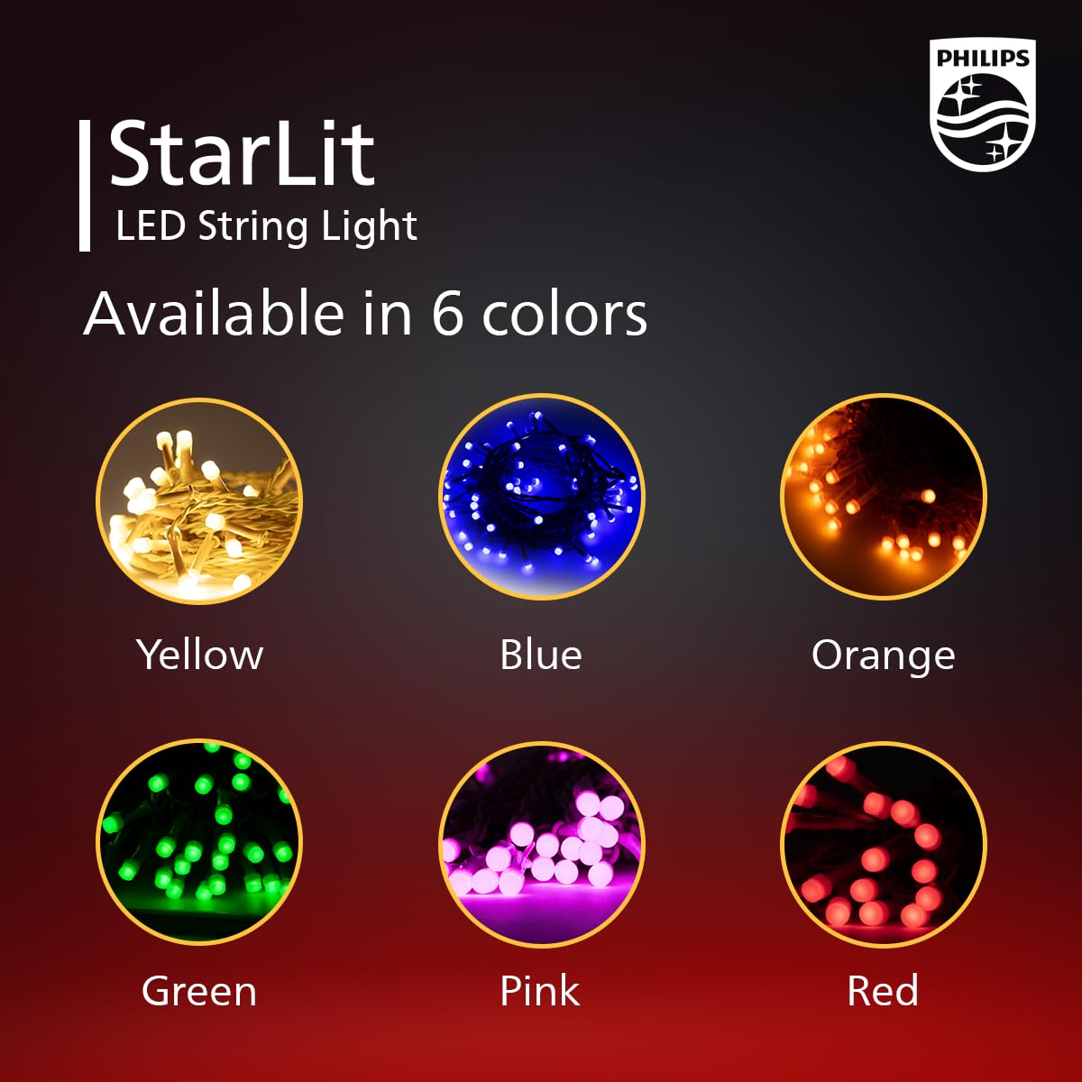 PHILIPS Starlit 12 Meter 72 LEDs String Light for Decoration | Festival LED String Light for Diwali, Christmas and Home Decoration| Red, Pack of 1,Polycarbonate