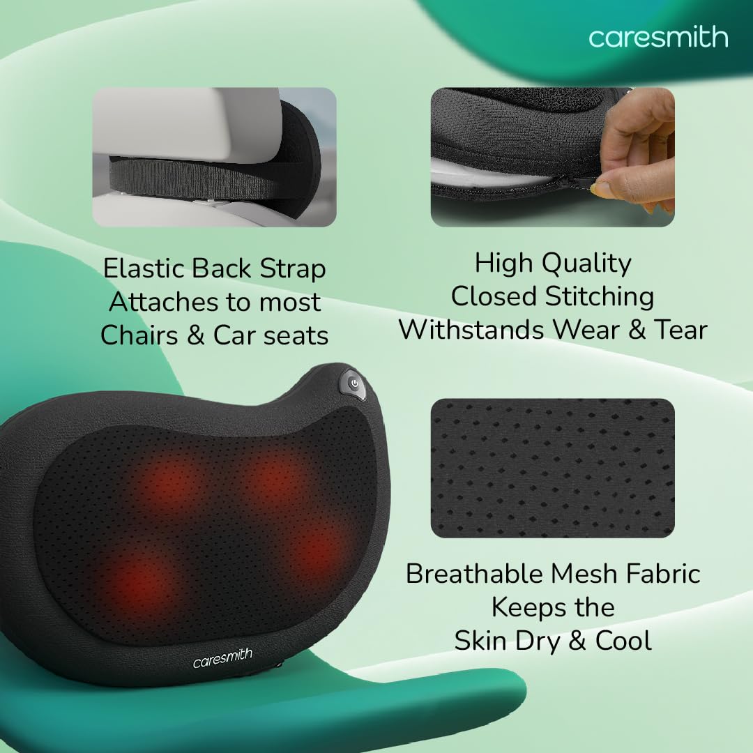 Caresmith Revive Cushion Massager Machine for Pain Relief | Neck and Back Pain Relief with Shaitsu Infrared Heat Therapy | 1 Year Warranty