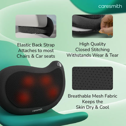 Caresmith Revive Cushion Massager Machine for Pain Relief | Neck and Back Pain Relief with Shaitsu Infrared Heat Therapy | 1 Year Warranty