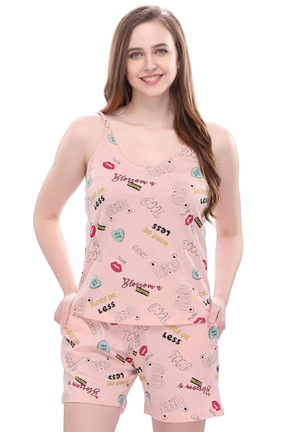 Night Suit for Women - Soft Breathable Satin Fabric Stylish Shorts for Woman, Cute Printed Nightwear Western Co ord Set Sleepwear, Lounge Wear for Every Night