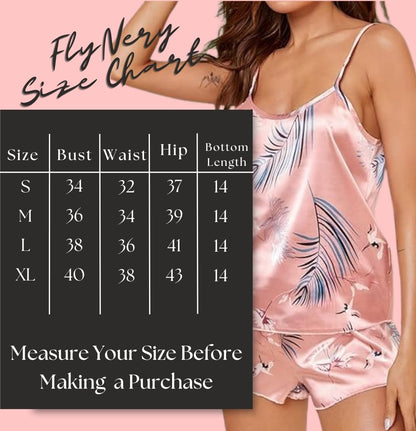 Night Suit for Women - Soft Breathable Satin Fabric Stylish Shorts for Woman, Cute Printed Nightwear Western Co ord Set Sleepwear, Lounge Wear for Every Night