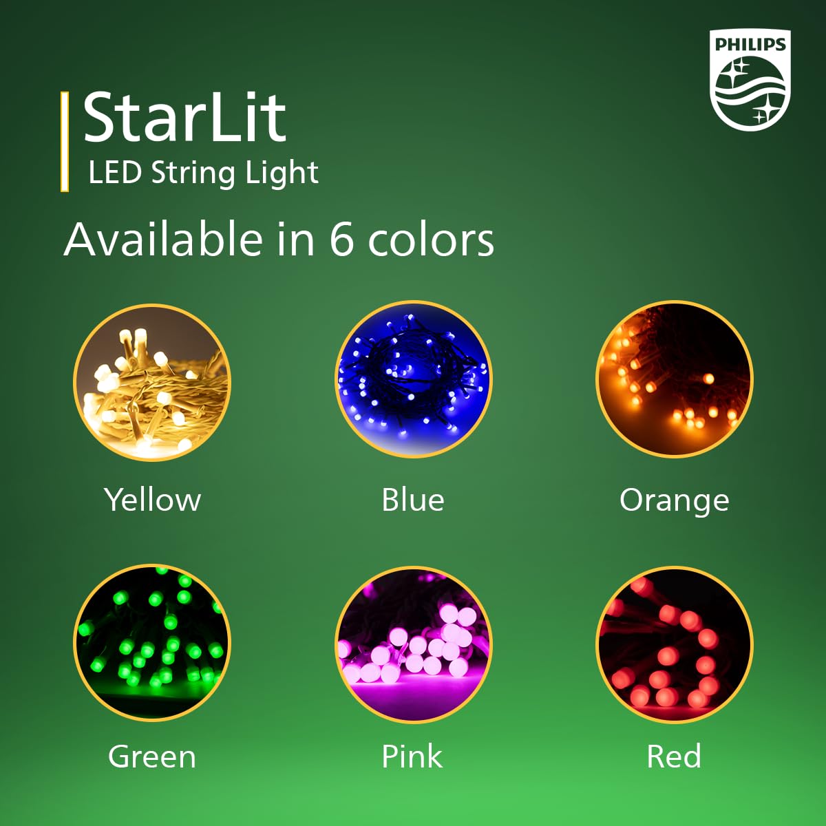 PHILIPS Starlit 12 Meter 72 LEDs String Light for Decoration | Festival LED String Light for Diwali, Christmas and Home Decoration| Red, Pack of 1,Polycarbonate