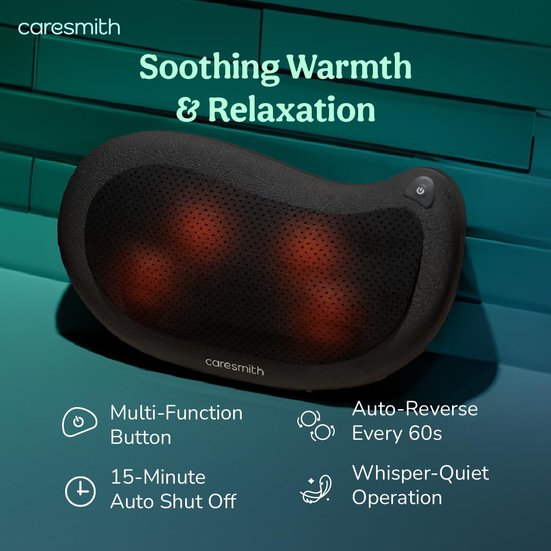 Caresmith Revive Cushion Massager Machine for Pain Relief | Neck and Back Pain Relief with Shaitsu Infrared Heat Therapy | 1 Year Warranty