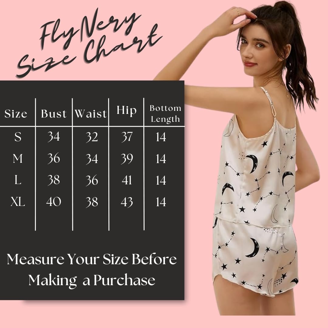 Night Suit for Women - Soft Breathable Satin Fabric Stylish Shorts for Woman, Cute Printed Nightwear Western Co ord Set Sleepwear, Lounge Wear for Every Night