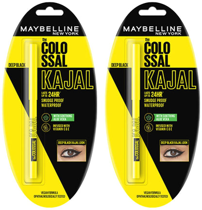 Maybelline New York Intense Colour Colossal Kajal, Black, Matte Finish, Stay Up To 24 Hours, Water-proof, Smudge Resistant, Infused With Aloe Vera & Vitamin C and Vitamin E | 0.35g