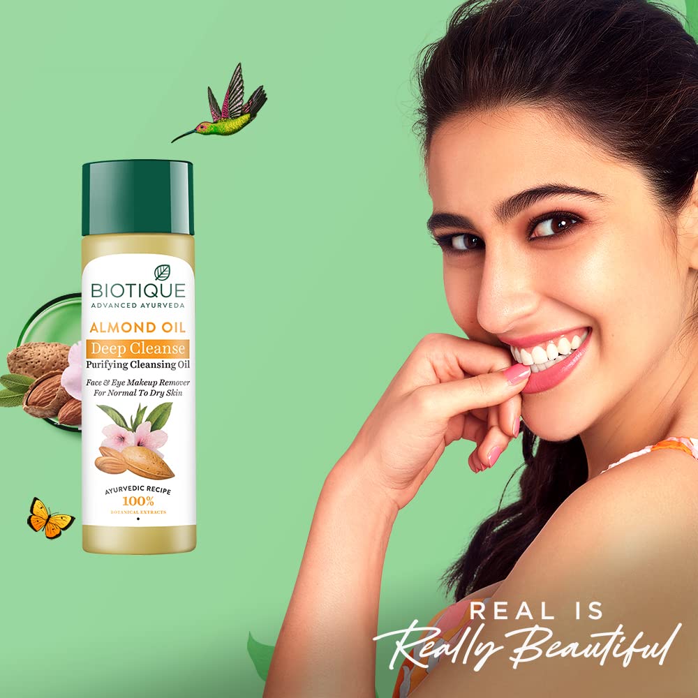 Biotique Almonmd Oil Deep Cleanse Purifying Cleansing Oil Face & Eye Makeup Remover For Normal to Dr