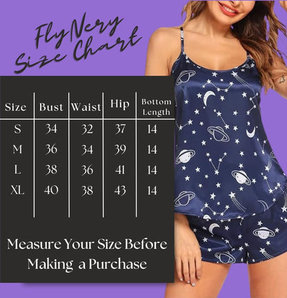 Night Suit for Women - Soft Breathable Satin Fabric Stylish Shorts for Woman, Cute Printed Nightwear Western Co ord Set Sleepwear, Lounge Wear for Every Night
