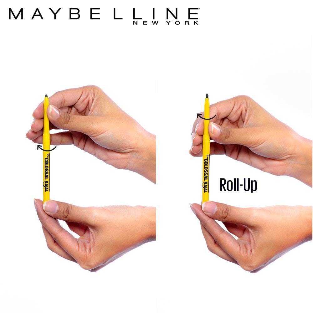 Maybelline New York Intense Colour Colossal Kajal, Black, Matte Finish, Stay Up To 24 Hours, Water-proof, Smudge Resistant, Infused With Aloe Vera & Vitamin C and Vitamin E | 0.35g