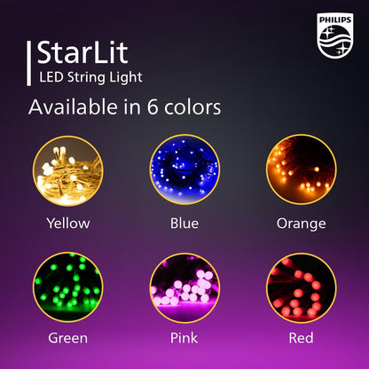 PHILIPS Starlit 12 Meter 72 LEDs String Light for Decoration | Festival LED String Light for Diwali, Christmas and Home Decoration| Red, Pack of 1,Polycarbonate