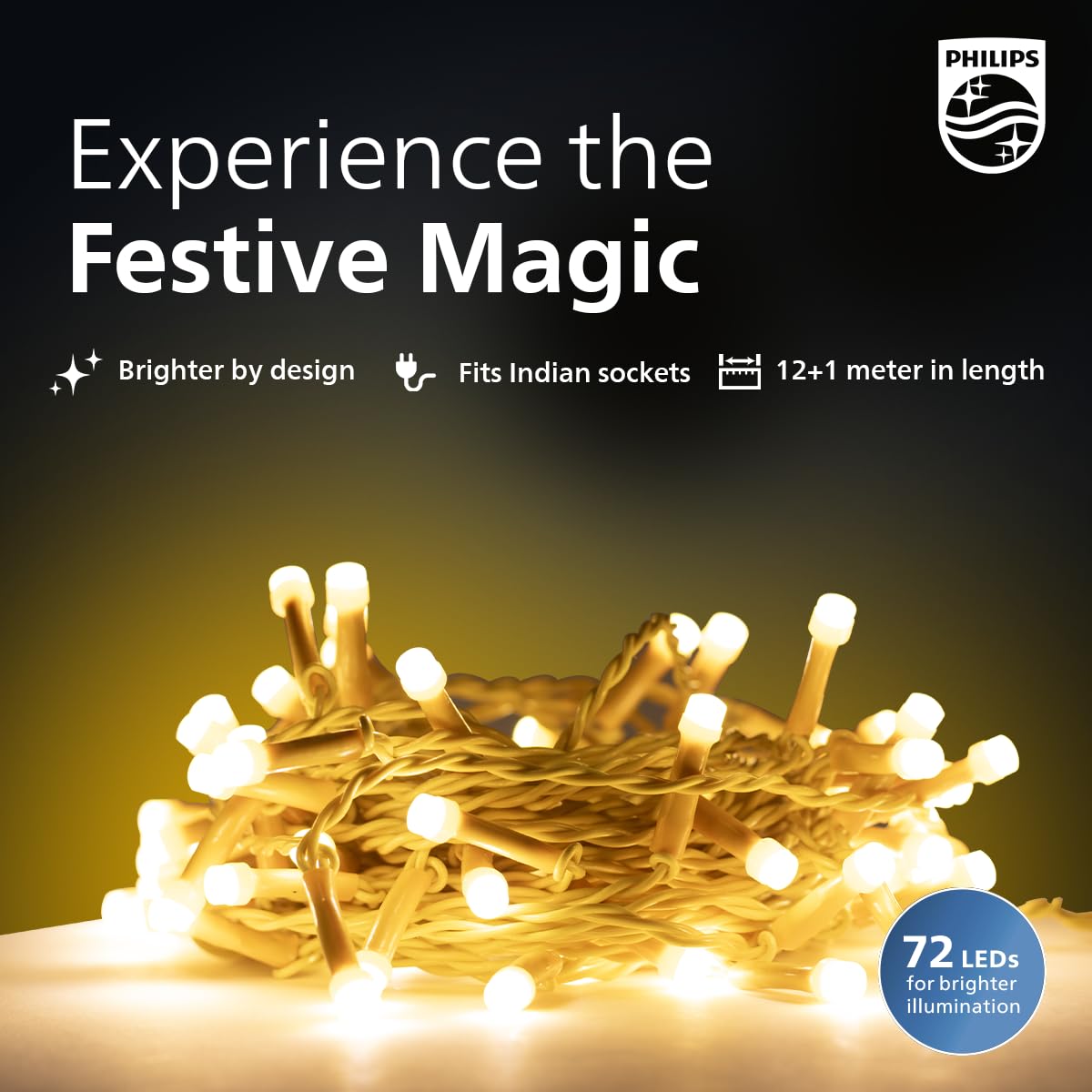 PHILIPS Starlit 12 Meter 72 LEDs String Light for Decoration | Festival LED String Light for Diwali, Christmas and Home Decoration| Red, Pack of 1,Polycarbonate