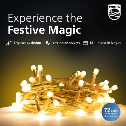 PHILIPS Starlit 12 Meter 72 LEDs String Light for Decoration | Festival LED String Light for Diwali, Christmas and Home Decoration| Red, Pack of 1,Polycarbonate