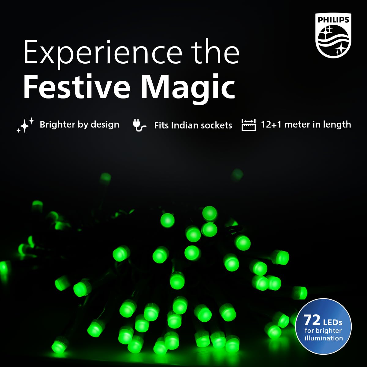 PHILIPS Starlit 12 Meter 72 LEDs String Light for Decoration | Festival LED String Light for Diwali, Christmas and Home Decoration| Red, Pack of 1,Polycarbonate