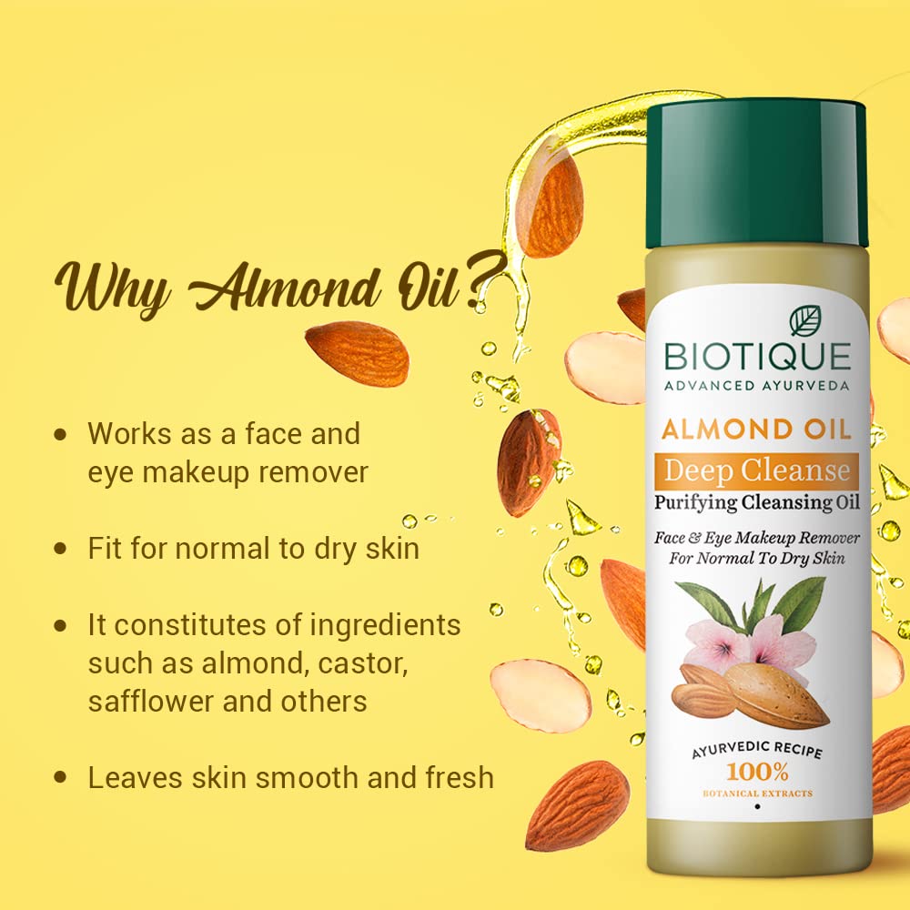 Biotique Almonmd Oil Deep Cleanse Purifying Cleansing Oil Face & Eye Makeup Remover For Normal to Dr