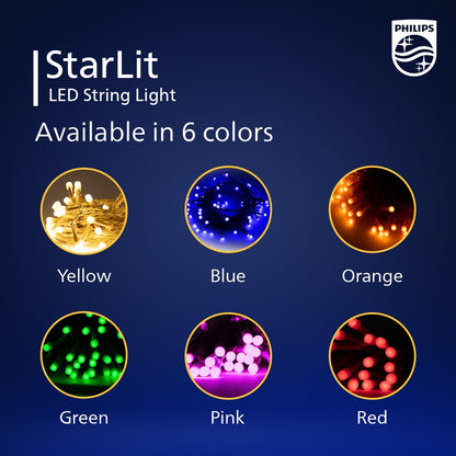 PHILIPS Starlit 12 Meter 72 LEDs String Light for Decoration | Festival LED String Light for Diwali, Christmas and Home Decoration| Red, Pack of 1,Polycarbonate