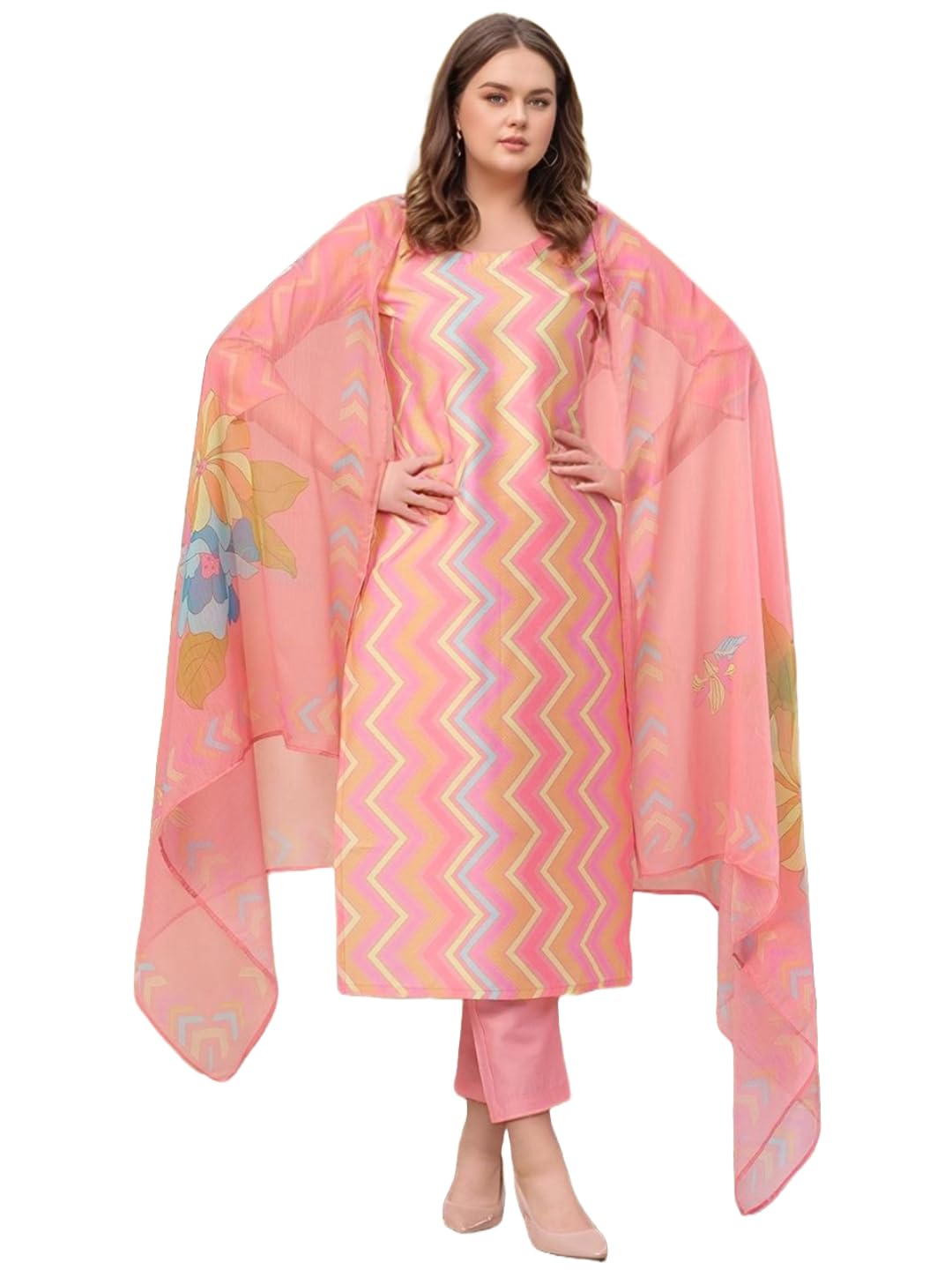 GoSriKi Women's Rayon Viscose Straight Printed Kurta with Pant & Dupatta