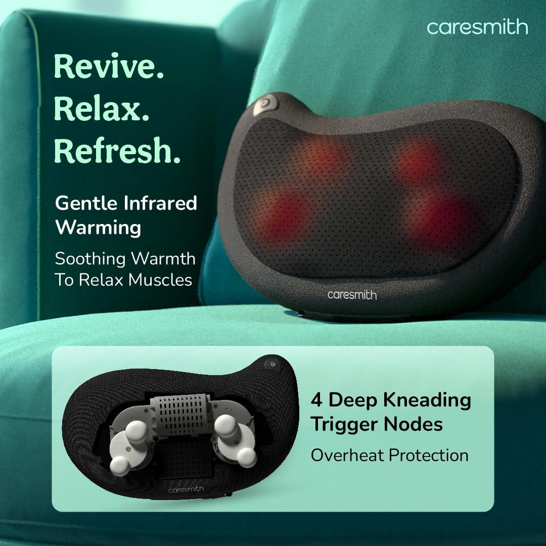 Caresmith Revive Cushion Massager Machine for Pain Relief | Neck and Back Pain Relief with Shaitsu Infrared Heat Therapy | 1 Year Warranty