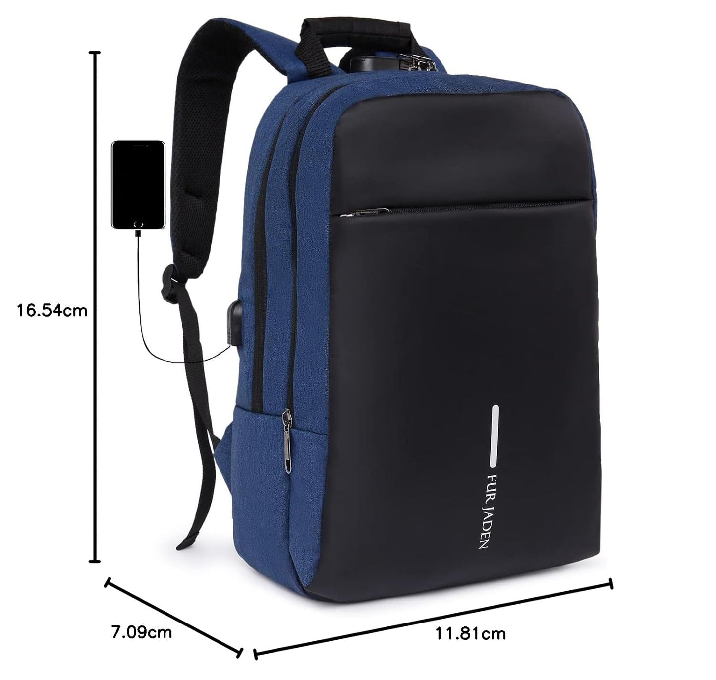 FUR JADEN Anti Theft Number Lock Backpack Bag with 15.6 Inch Laptop Compartment, USB Charging Port & Organizer Pocket for Men Women Boys Girls