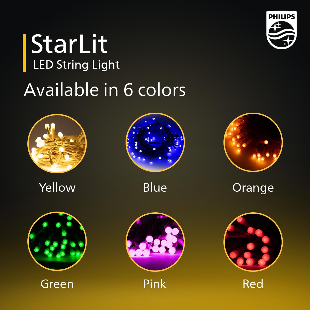 PHILIPS Starlit 12 Meter 72 LEDs String Light for Decoration | Festival LED String Light for Diwali, Christmas and Home Decoration| Red, Pack of 1,Polycarbonate